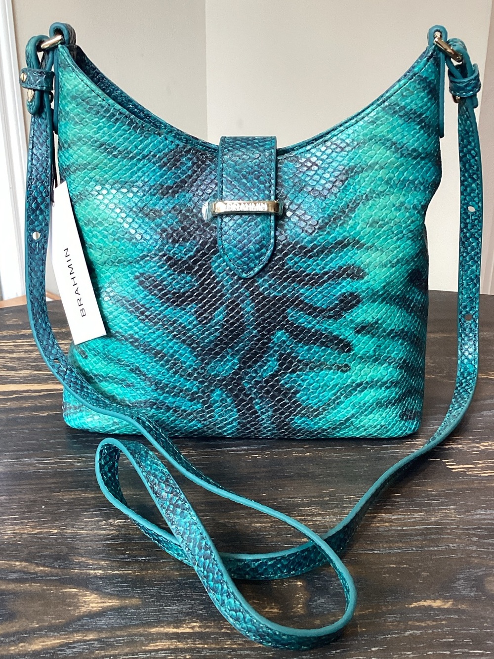 Brahmin Small Gwynne Blue Mariner Leather Crossbody